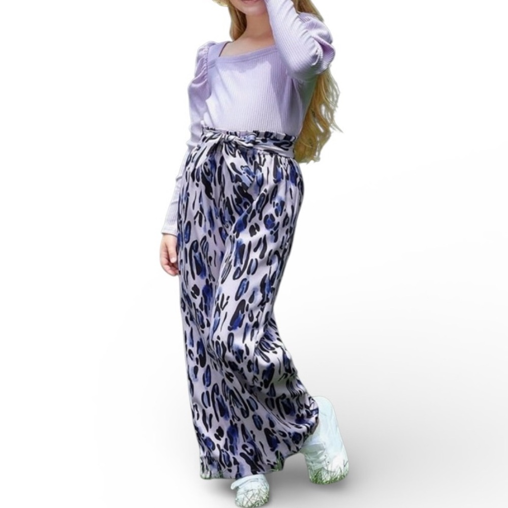 PatPat Girls 2 Piece Outfit Leopard Print Pants Ribbed Top Size 5/6